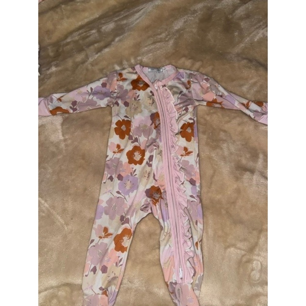 Little Millie Bamboo Viscose Floral Ruffle Footie Sleeper Pink Orange 6M